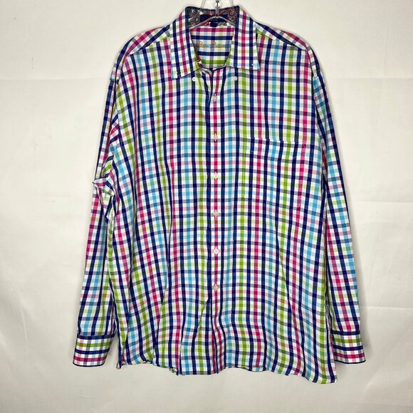 Alan Flusser Men's Shirt XL Long Sleeve Button Down Colorful Stripe Plaid - Picture 1 of 9